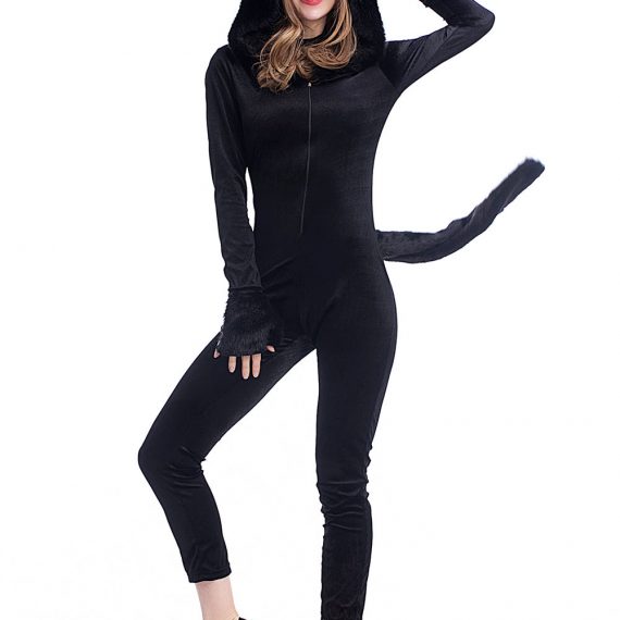 New Halloween clothing black cat cosplay jumpsuit  couple costume
