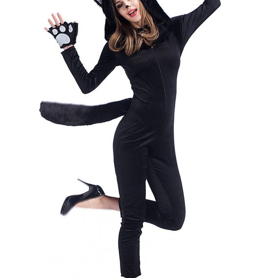 New Halloween clothing black cat cosplay jumpsuit  couple costume