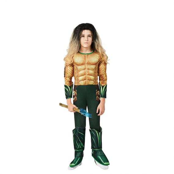 Movie superhero Aquaman kids costume halloween  boys cosplay jumpsuit set