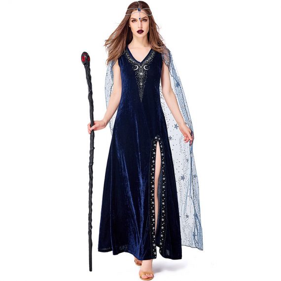 Halloween horror fright night blue starry sky goddess stage magic performance costume