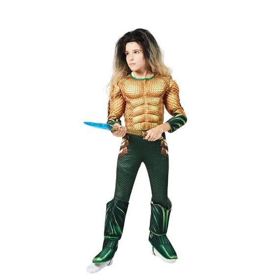 Movie superhero Aquaman kids costume halloween  boys cosplay jumpsuit set