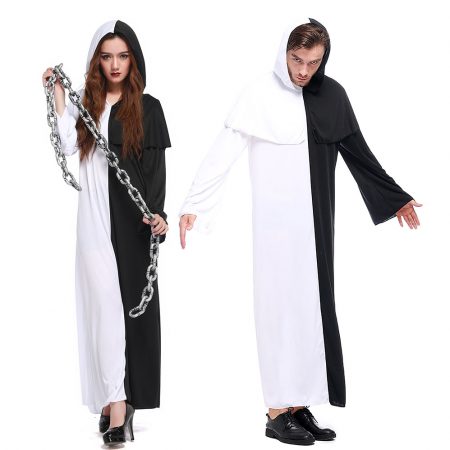 Couple costume black and white ghost halloween adult cosplay clothes