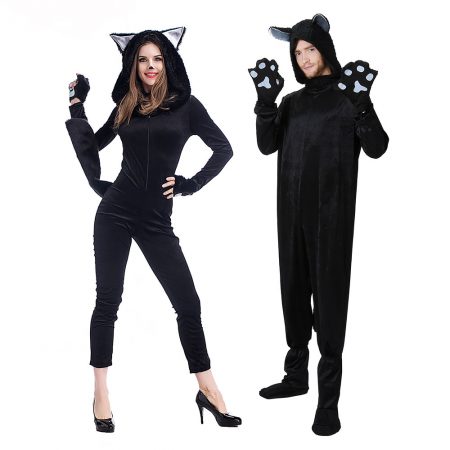 New Halloween clothing black cat cosplay jumpsuit  couple costume
