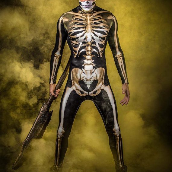 Male Skull Printed Vampire Halloween Costume Robot Cosplay Tights