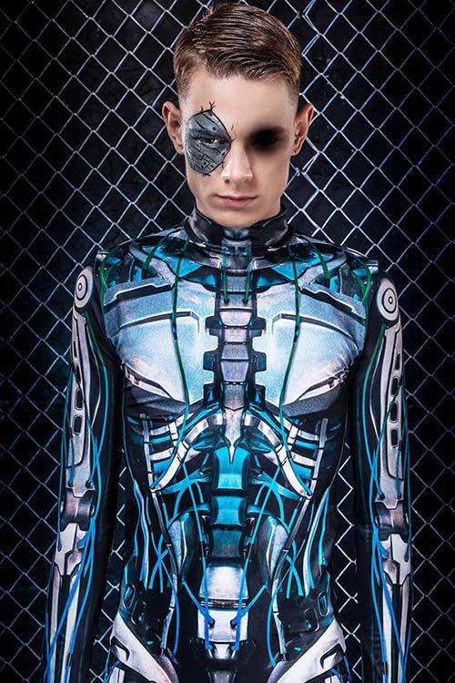 Male Skull Printed Vampire Halloween Costume Robot Cosplay Tights