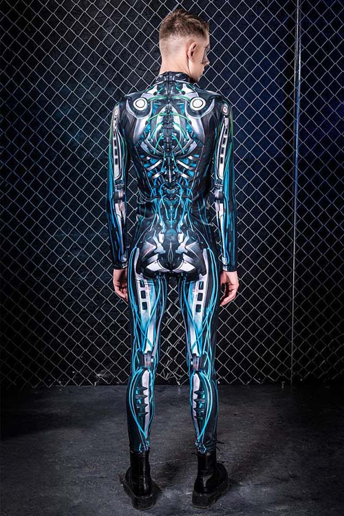 Male Skull Printed Vampire Halloween Costume Robot Cosplay Tights