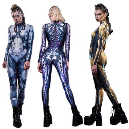 Halloween robot costume female sci-fi show bodysuit tights