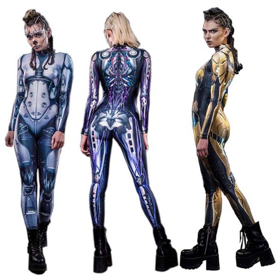 Halloween robot costume female sci-fi show bodysuit tights