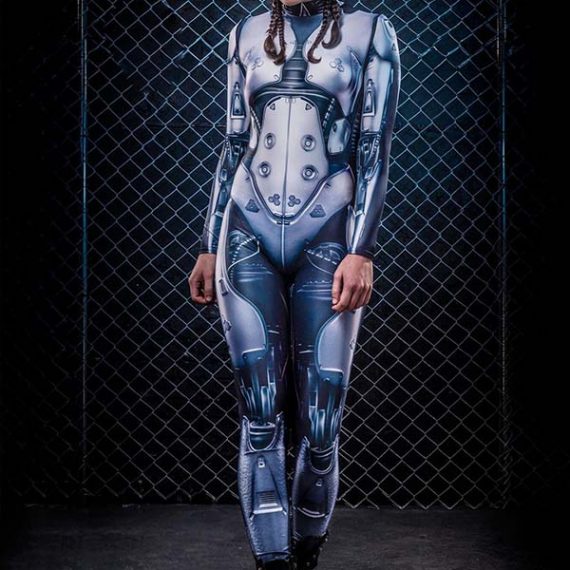 Halloween robot costume female sci-fi show bodysuit tights