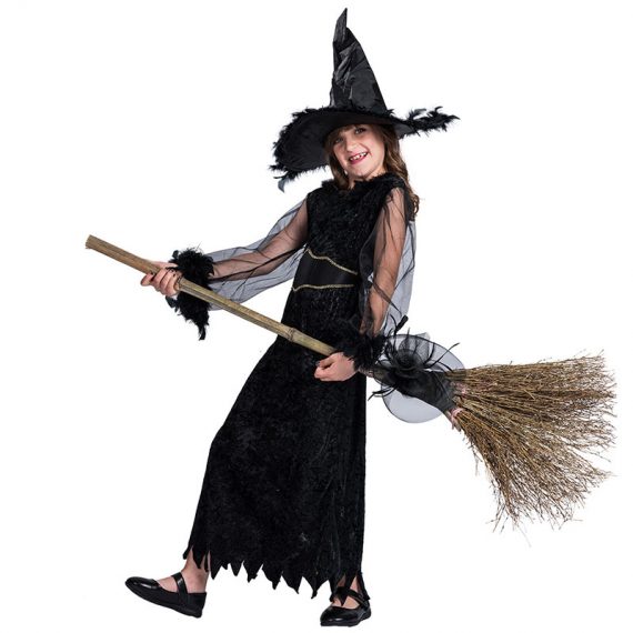 Halloween kids costume black witch cosplay girls skirt suit