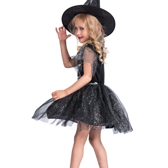 Halloween kids costume black witch cosplay girls skirt suit