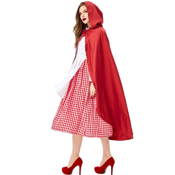 Fairy Tale Little Red Riding Hood Adult Red Plaid Halloween Cosplay Costume