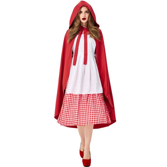 Fairy Tale Little Red Riding Hood Adult Red Plaid Halloween Cosplay Costume