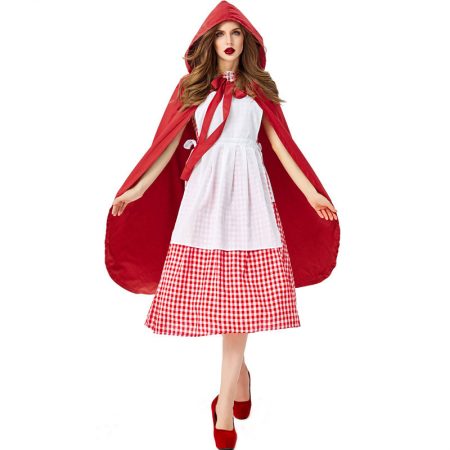 Fairy Tale Little Red Riding Hood Adult Red Plaid Halloween Cosplay Costume