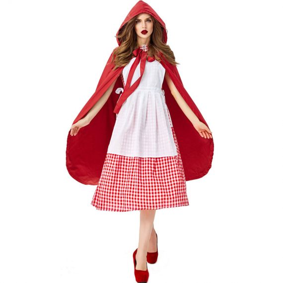 Fairy Tale Little Red Riding Hood Adult Red Plaid Halloween Cosplay Costume