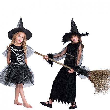 Halloween kids costume black witch cosplay girls skirt suit