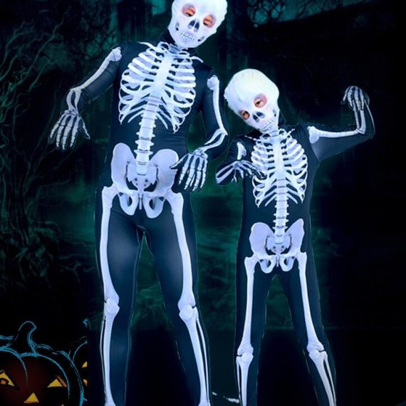 halloween adult kids cosplay costume skeleton bodysuit