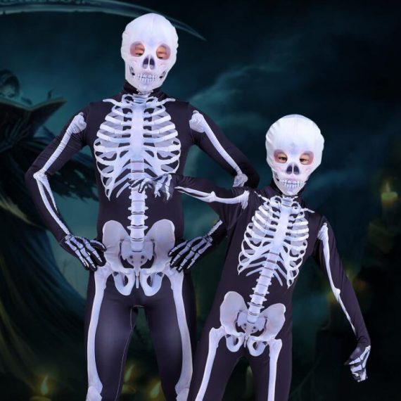 halloween adult kids cosplay costume skeleton bodysuit