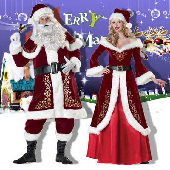 womens and mens couple costume christmas outfit santa suit