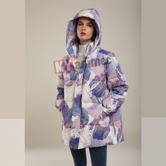 purple down jacket mid length winter women's jacket