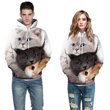 unisex adult cat hoodies 3d printing couple sweatshirt
