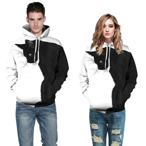 3D style couple sweatshirt pullover black cat hoodie