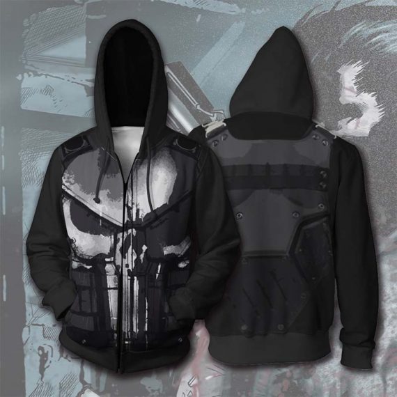 black adult zipper sweatshirt punisher skull hoodie