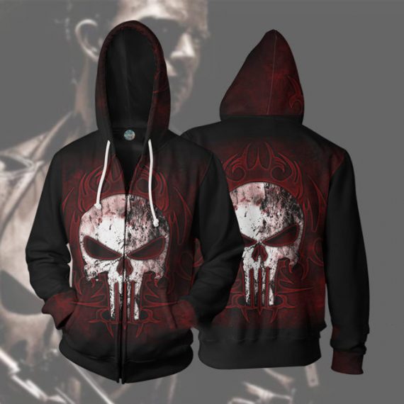 3D printing adult red and black punisher hoodies for men