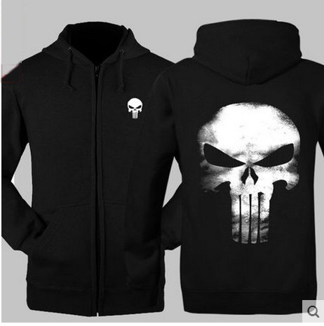 black punisher hoodie zipper sweatshir for men