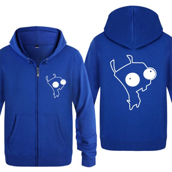 blue adult unisex gir hoodie invader zim zip up sweatshirt