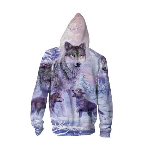 adult printing wolf sweatshirt zip up hoodies for men