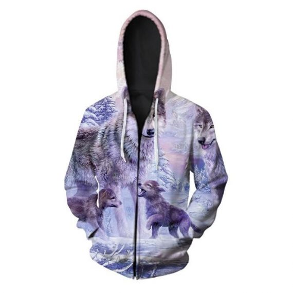 adult printing wolf sweatshirt zip up hoodies for men