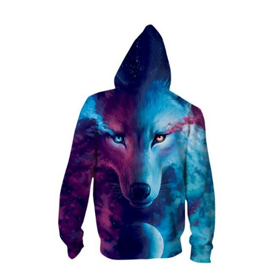 3D style cool wolf hoodies mens zip up sweatshirt