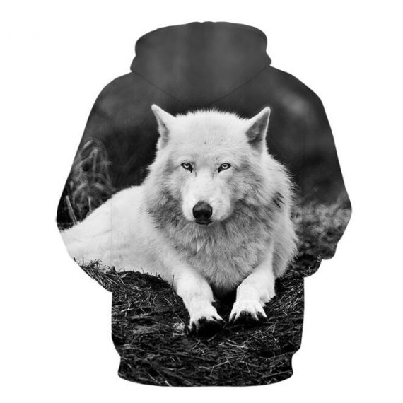 adult 3D print wolf sweatshirt black hoodie for men