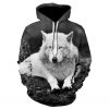 adult 3D print wolf sweatshirt black hoodie for men