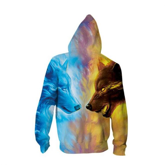 printing wolf zip up sweatshirt cool hoodies for men