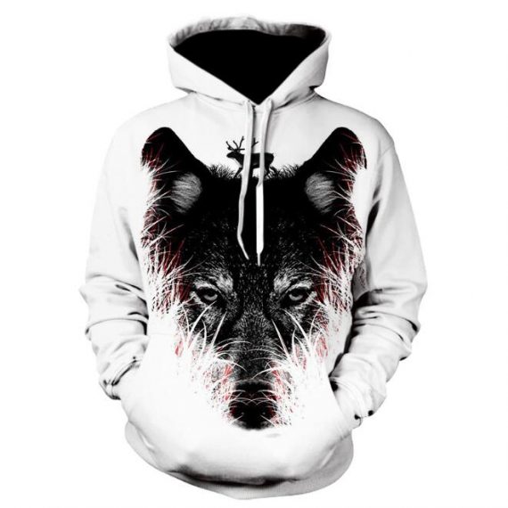 unisex wolf white sweatshirt pullover hoodie for men and women