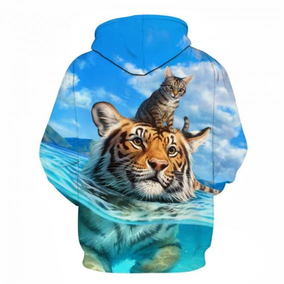 Cat and tiger 3D print sweetshirt light blue hoodie