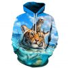 Cat and tiger 3D print sweetshirt light blue hoodie