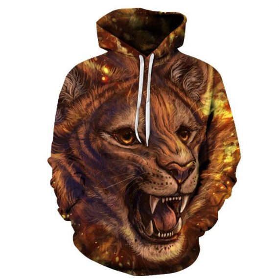 3D style print adult pullover hoodie tiger sweetshirt for men