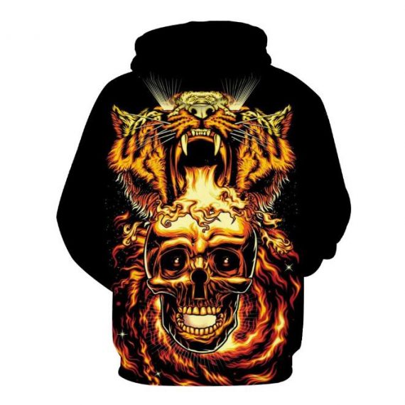 3D tiger print hoodie for men adult black pullover sweatshirt