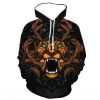 3D tiger print hoodie for men adult black pullover sweatshirt