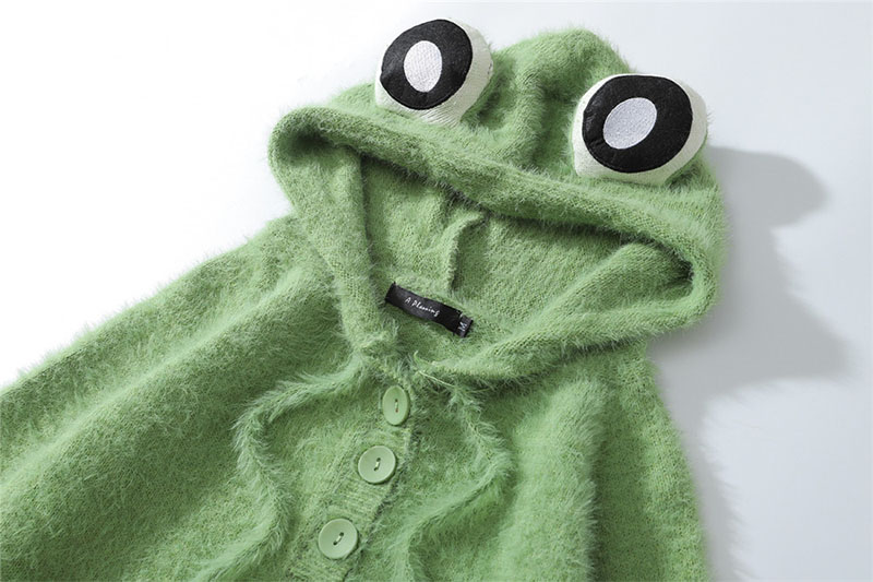 green adult cute frog hoodie women pullover sweatshirt