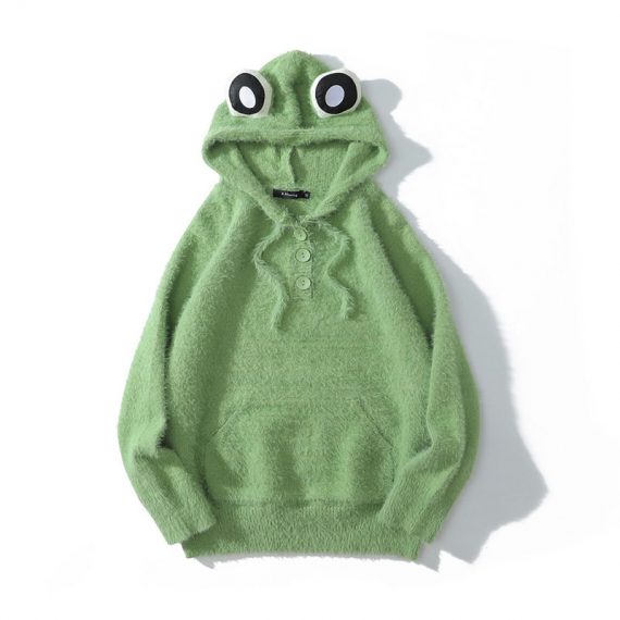 green adult cute frog hoodie women pullover sweatshirt