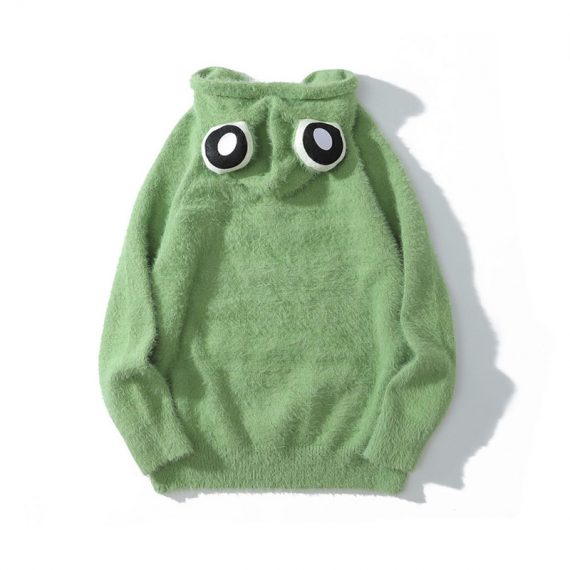 green adult cute frog hoodie women pullover sweatshirt