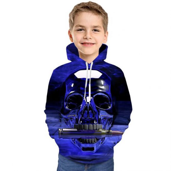skull sweatshirt blue pullover hoodie for boys