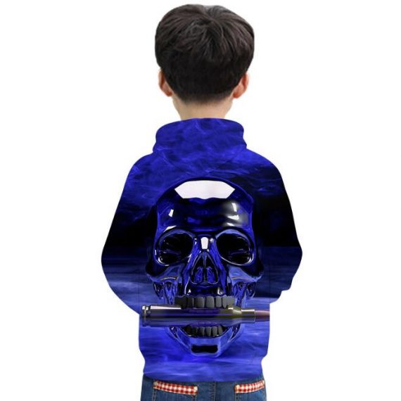 skull sweatshirt blue pullover hoodie for boys