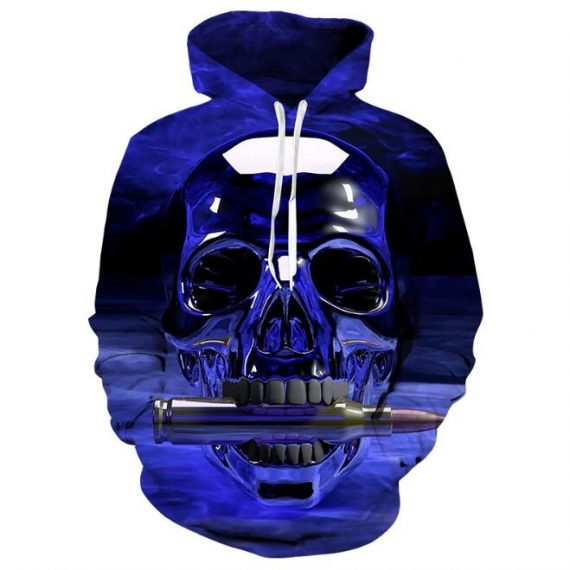 skull sweatshirt blue pullover hoodie for boys