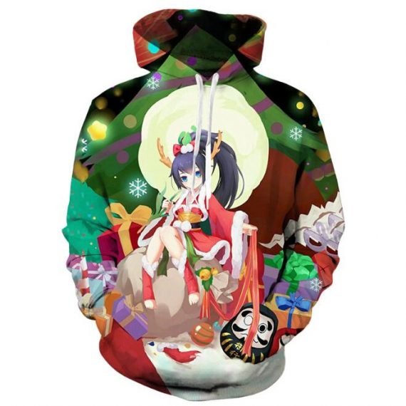 3D anime printing christmas hoodie for girls
