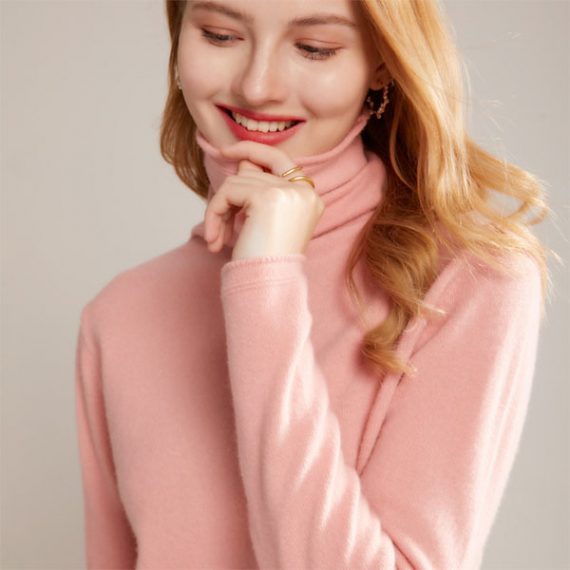 solid color women's woolen pullover turtleneck sweater